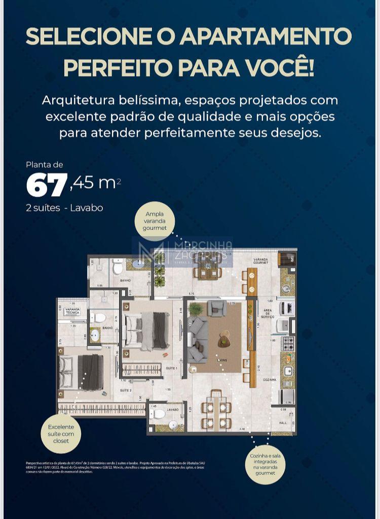 Apartamento com 2 quartos, 67m², à venda em Ubatuba, Toninhas - Marcinha Zacarias